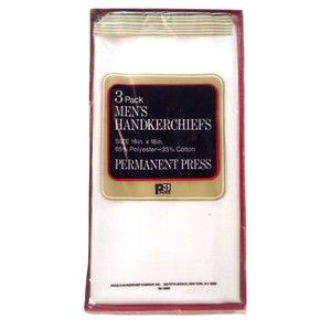 Paris Handkerchief Co. Men's Handerchiefs Pack of 3 White 16 x 16 Cloth Hankies